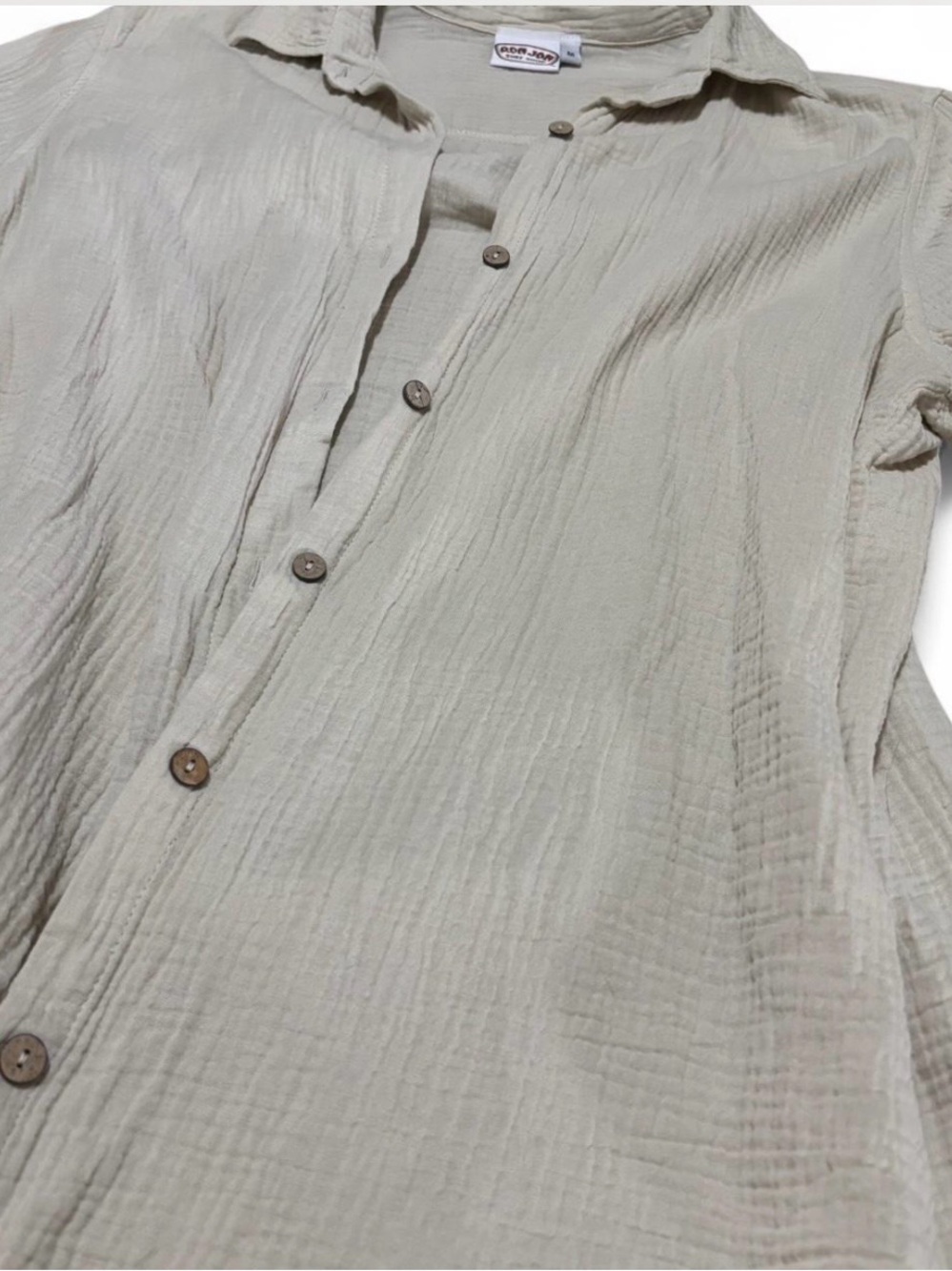 100% cotton Ron Jon Light Beige Textured Casual Button-Down Shirt